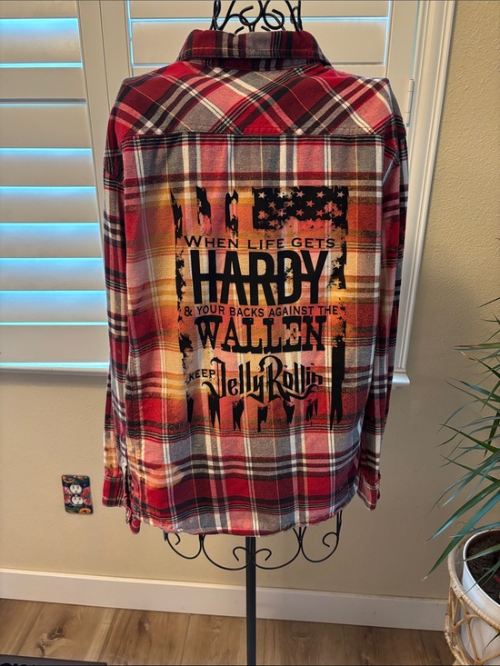 Handmade Tops - Handmade one of a kind flannel with Graphic Plaid Button-Up Shirt - Red Plaid